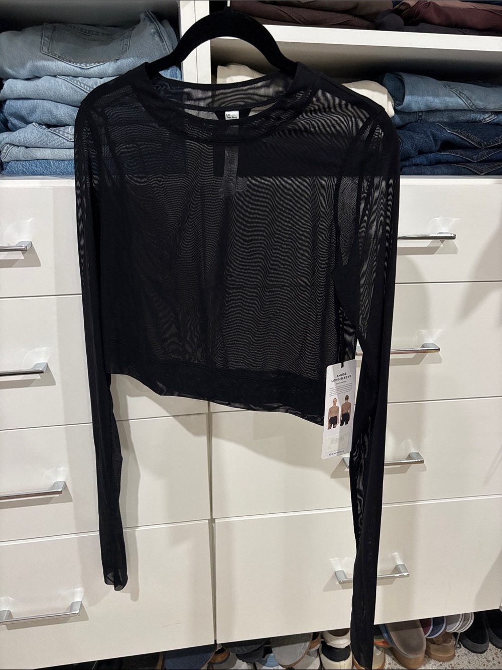 ALO Yoga Black Sheer Long-Sleeve Cropped Mesh Top